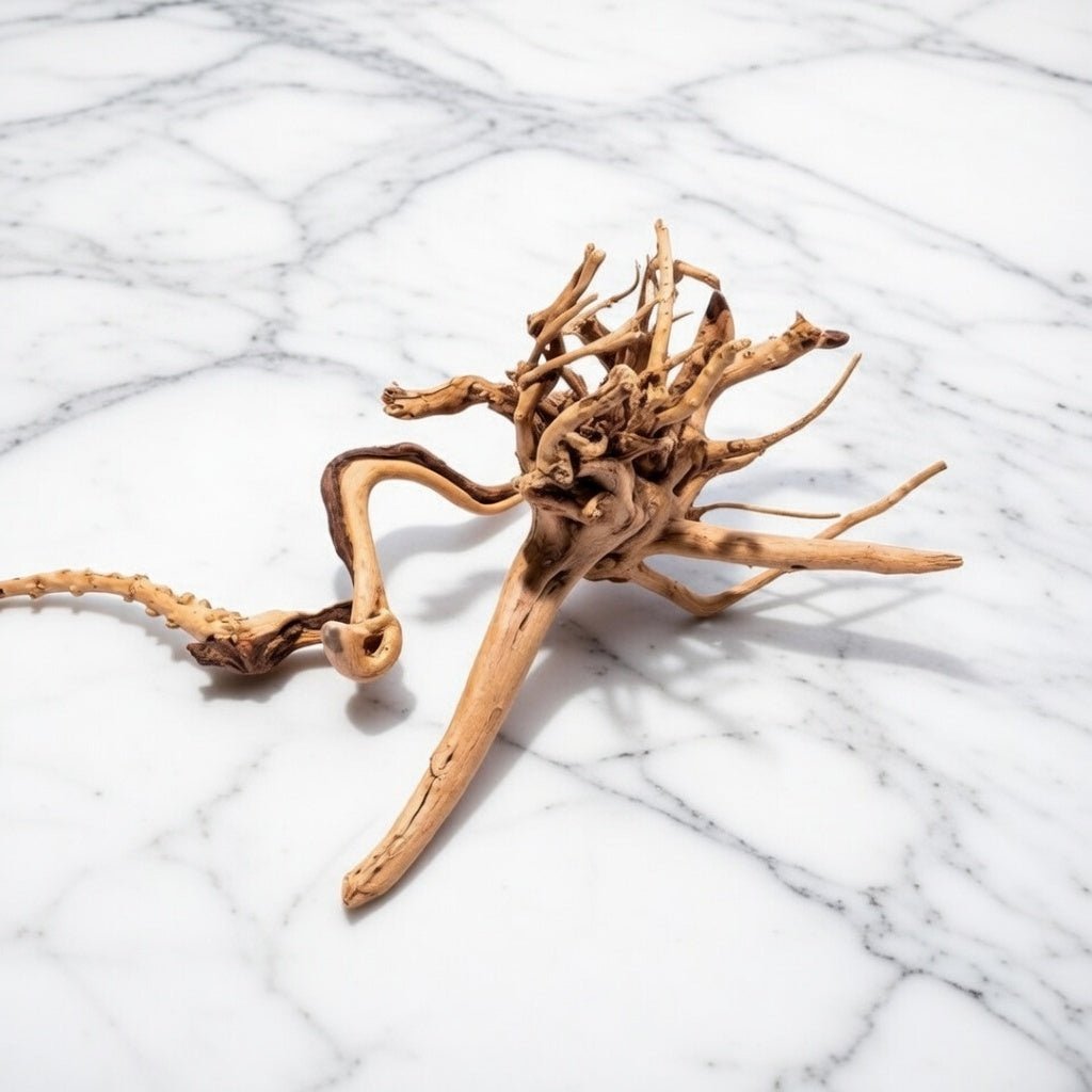 Driftwood piece on a marble surface