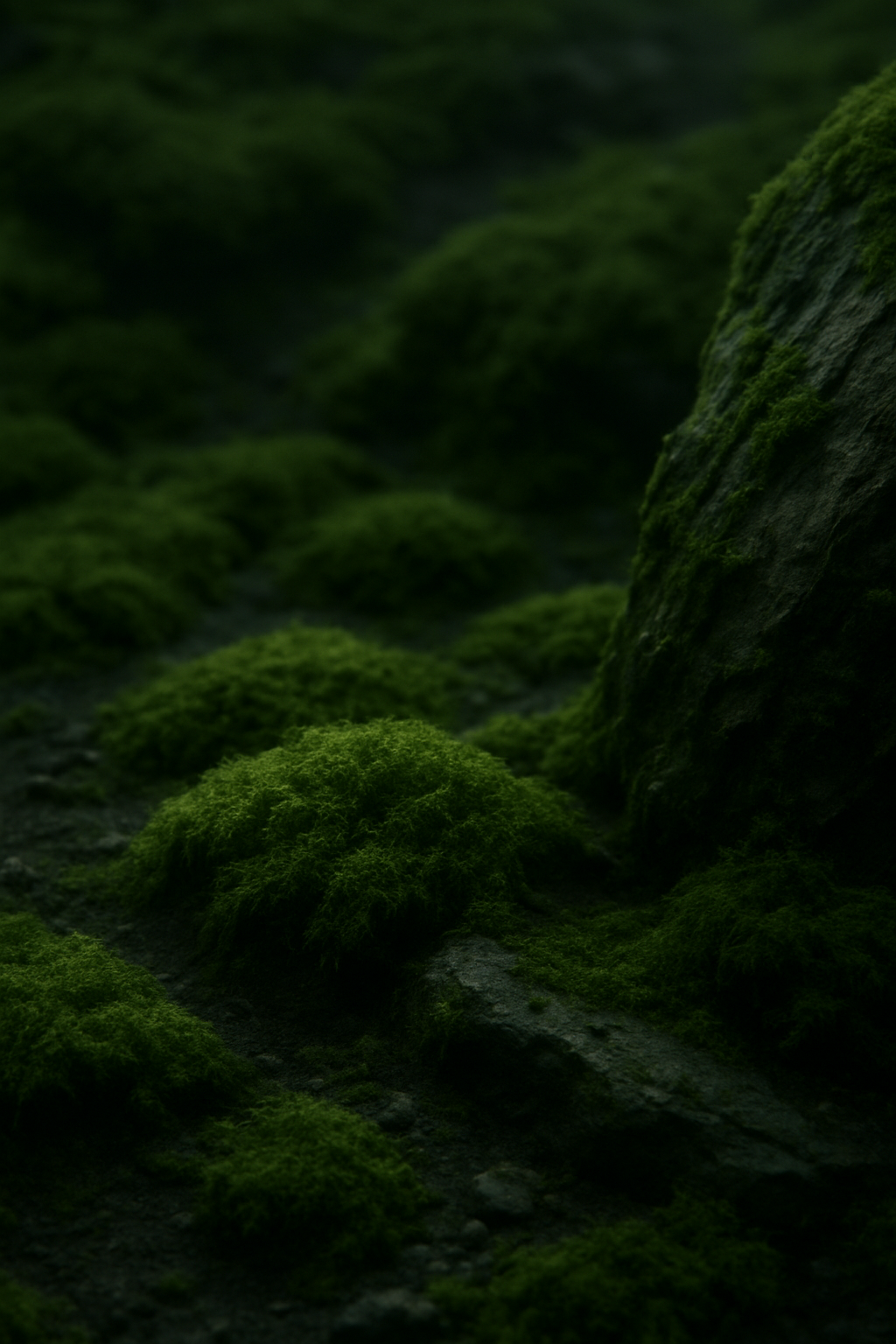 Close-up of green moss on a rock surface