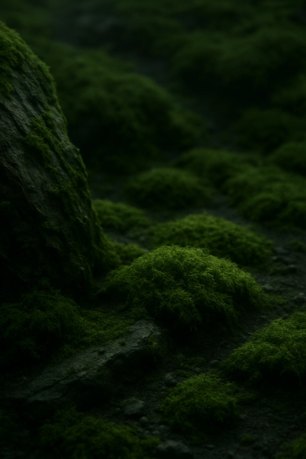 Close-up of green moss on a rock surface