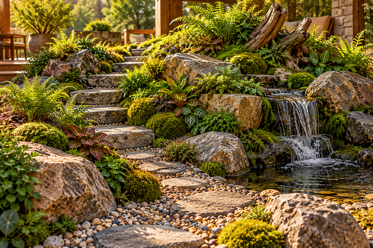 Larger botanical landscape composition made with natural materials.