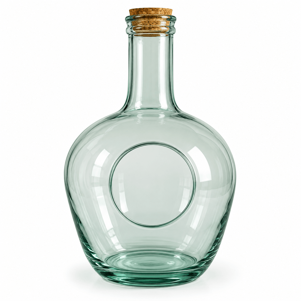 Green Glass Terrarium Vase with Side Opening 30 × Ø20 cm