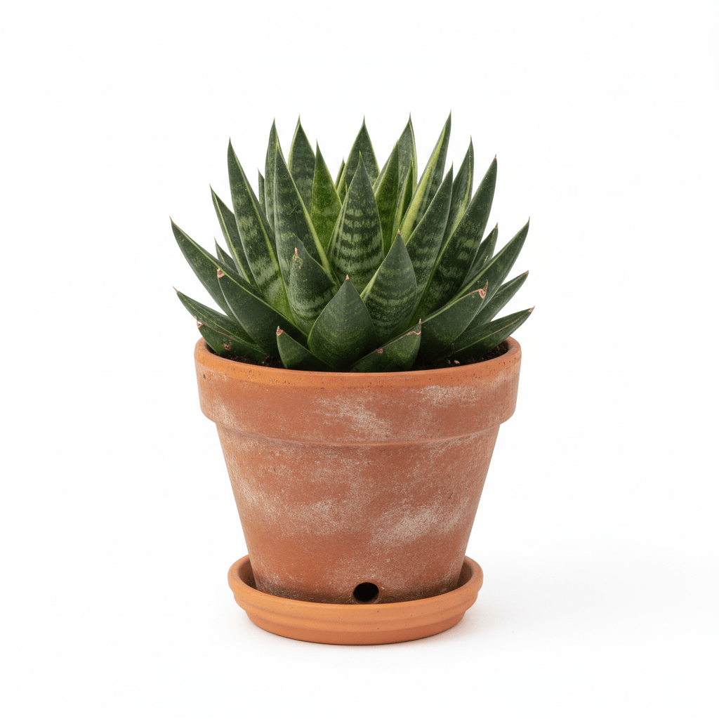 Potted succulent plant on a white background