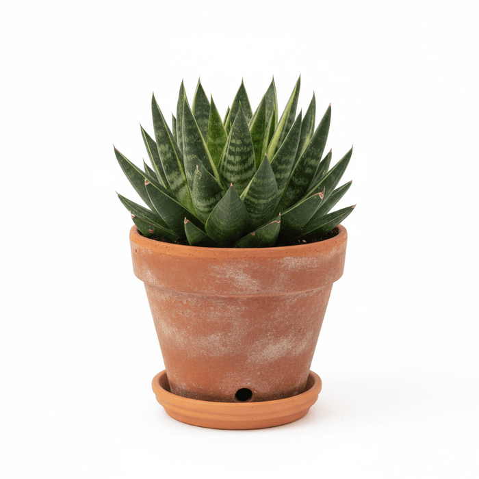Potted succulent plant on a white background