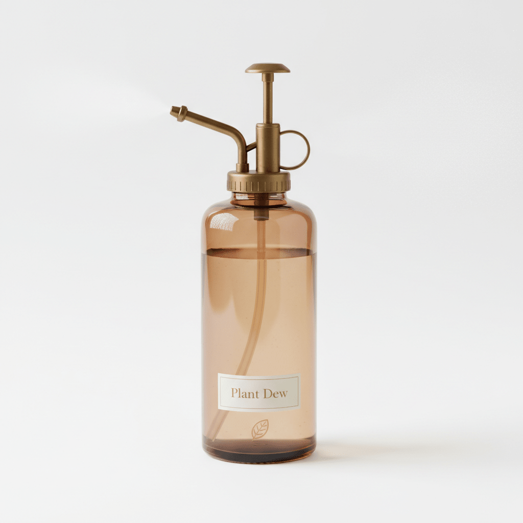 Glass spray bottle for gentle misting of terrariums and plants. Designed for controlled moisture and calm care routines.