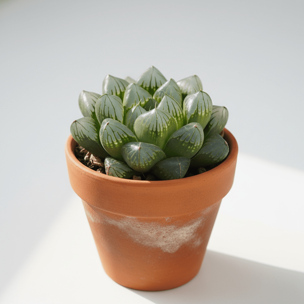 Potted succulent plant on a white background