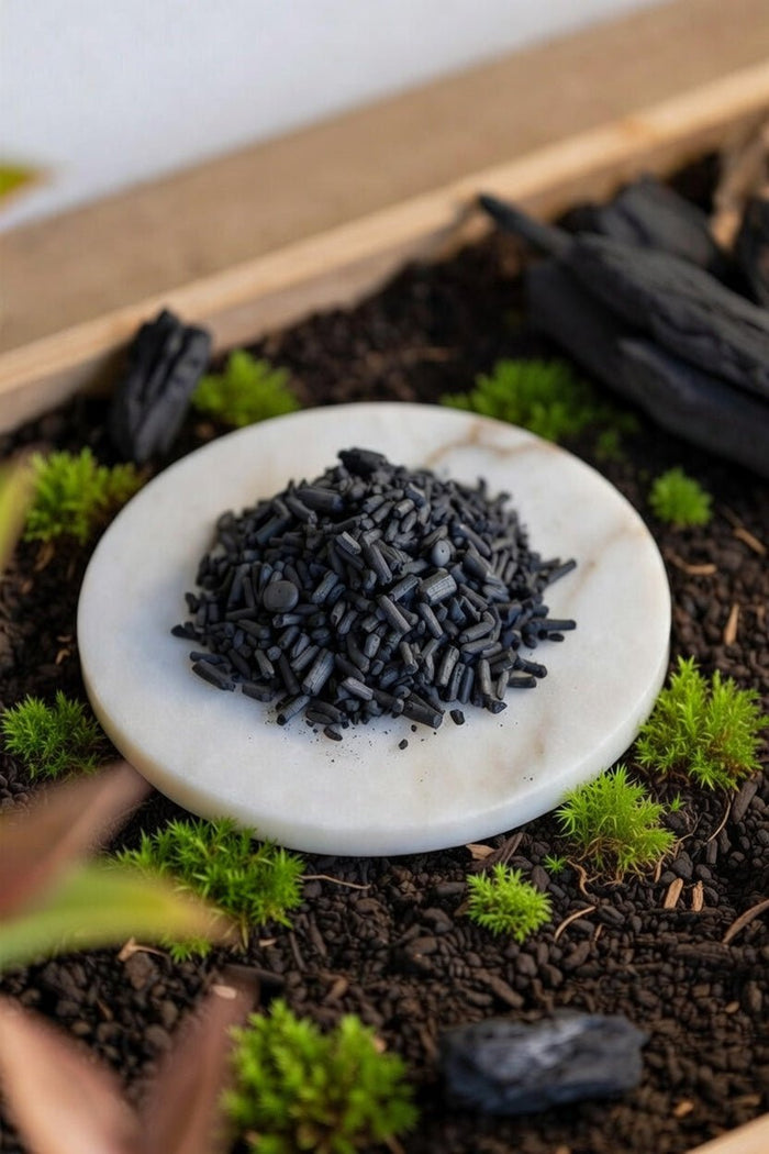 Activated charcoal for terrariums with a granular texture