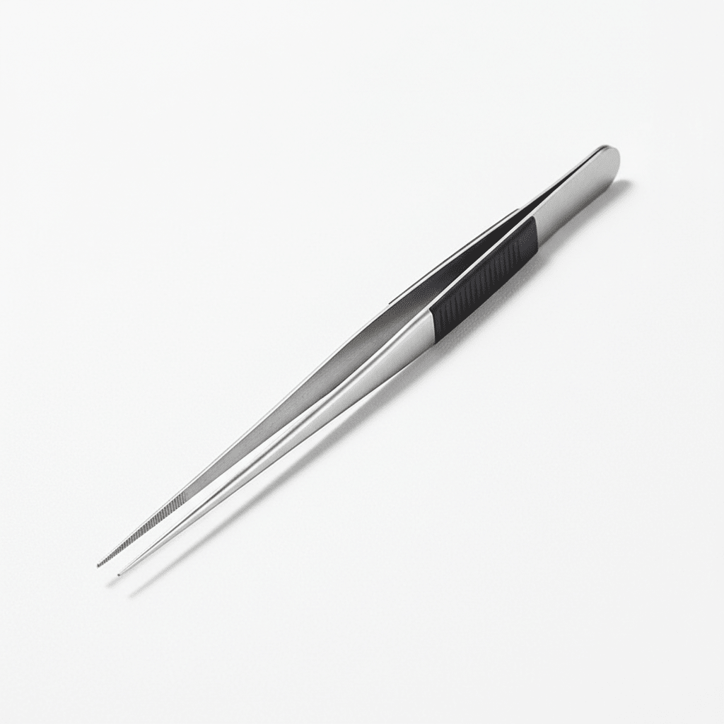 Long planting tweezers for precise work in terrariums and narrow containers. Designed for careful placement and control.
