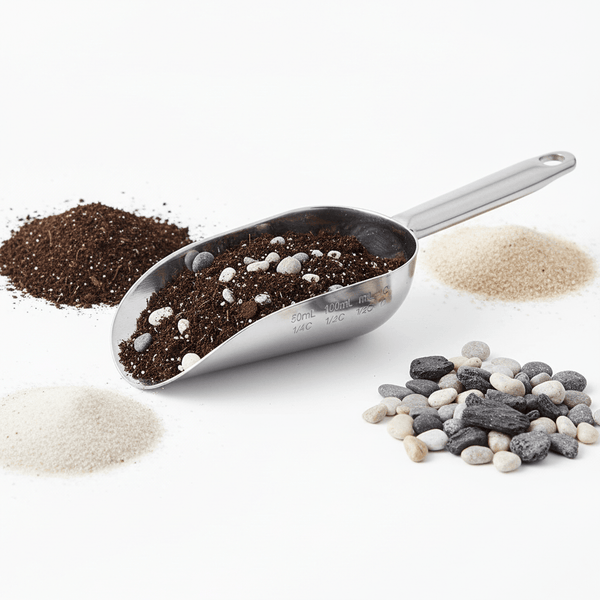 Measuring scoop for precise portioning of substrates and materials in terrarium and plant setups. Designed for balanced builds.