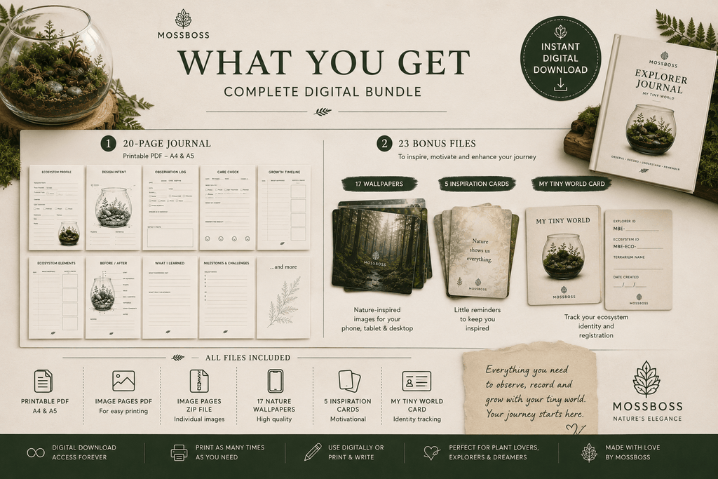 MossBoss Explorer Journal complete digital bundle with printable journal, bonus files and instant download