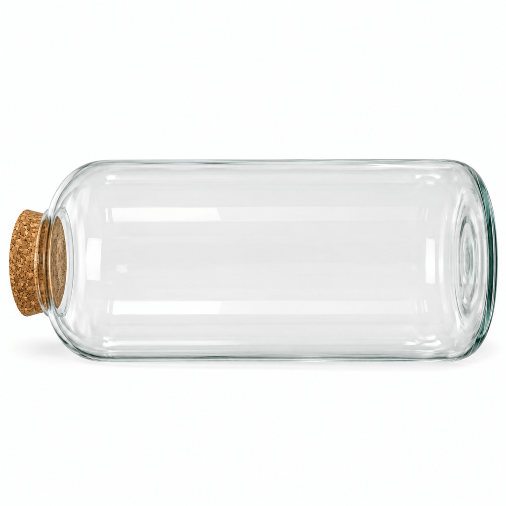 Clear glass terrarium vessel with cork stopper, 39 × 19 cm