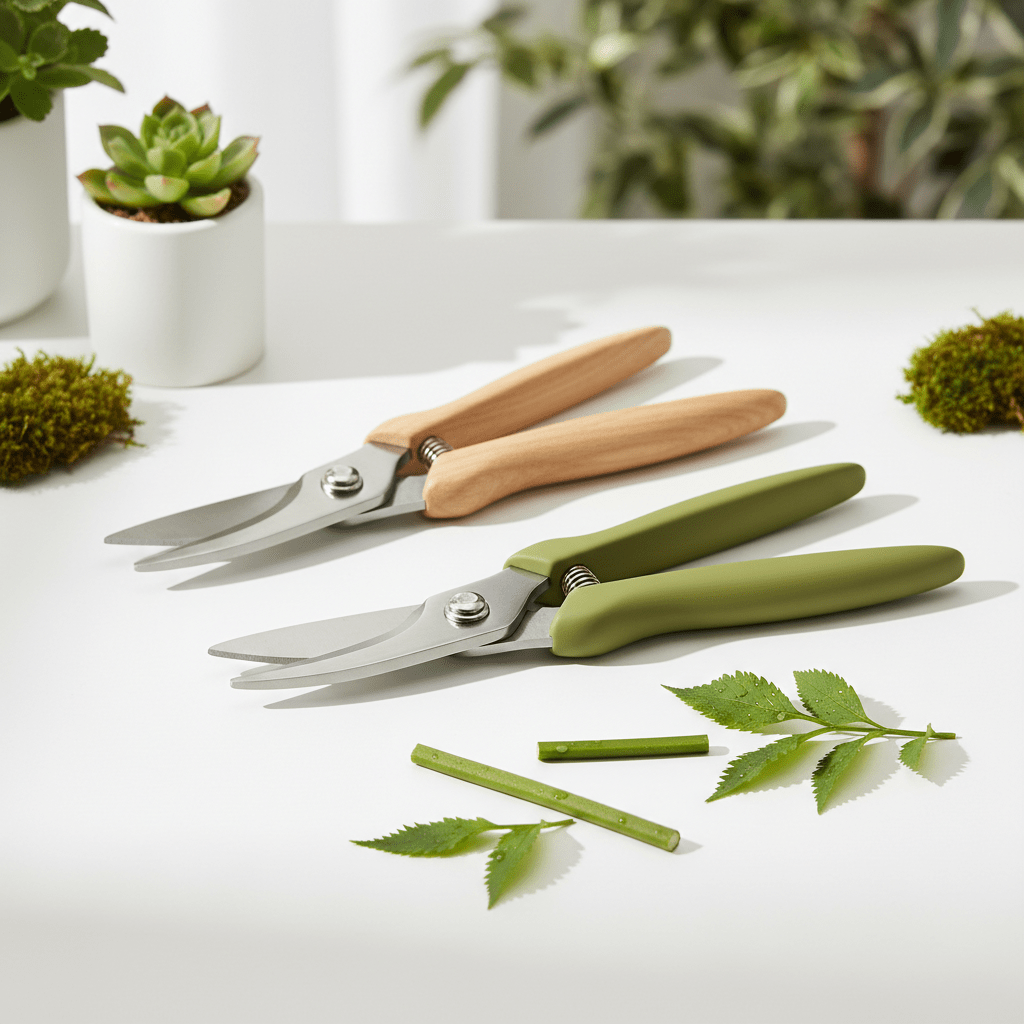 Pruning scissors for precise trimming and shaping of plants. Designed for clean cuts and calm plant care routines.