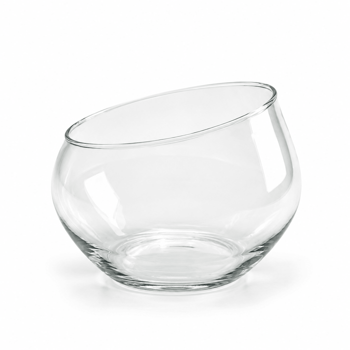 Slanted-rim glass terrarium bowl, 15 cm high × Ø16 cm diameter, on a white background