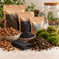 Terrarium refill kit with LECA, mesh, activated charcoal, terrarium soil and live moss